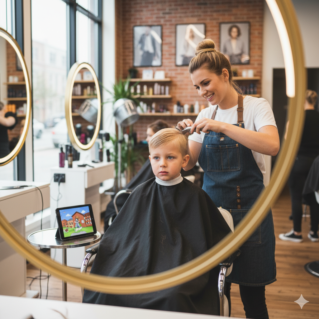kid getting haircut