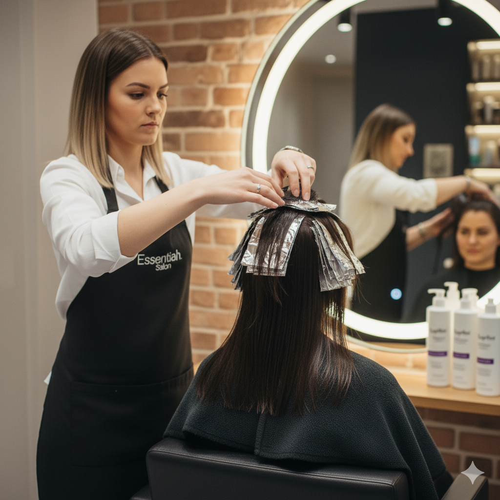 Woman receiving partial balayage service