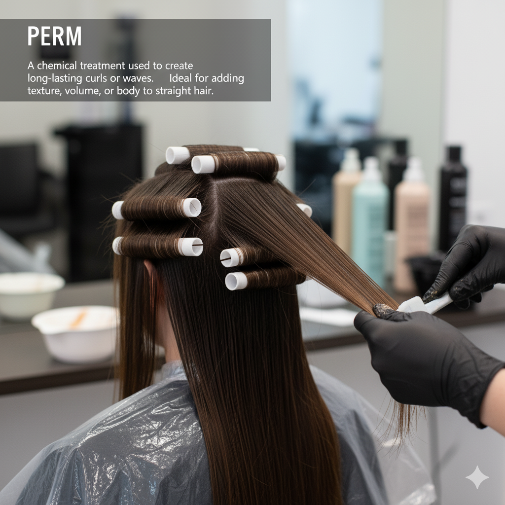Woman getting perm (permanent wave) treatment