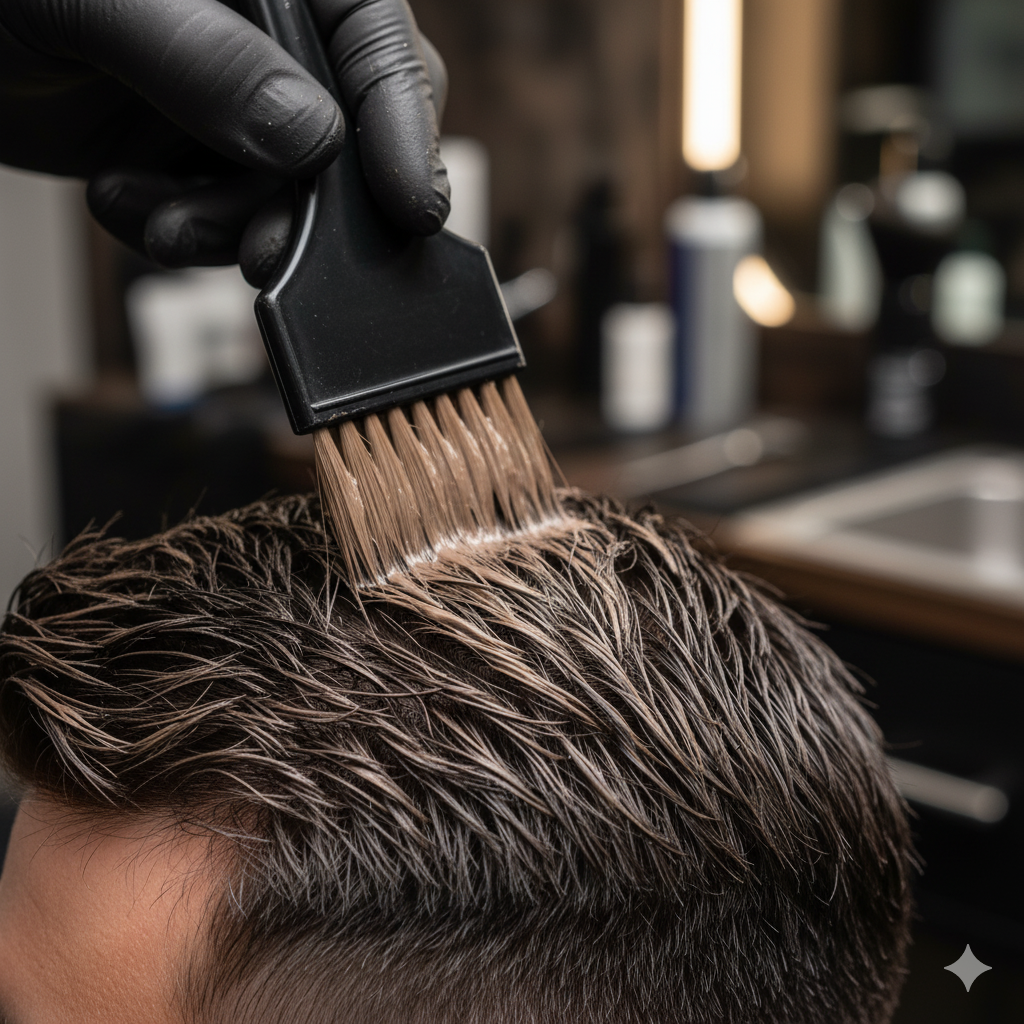 Man getting camo color service in a salon