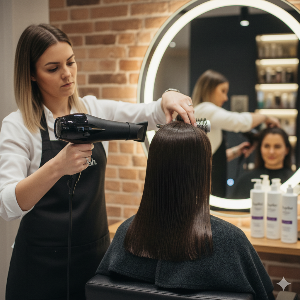 Woman receiving blow out in a salon