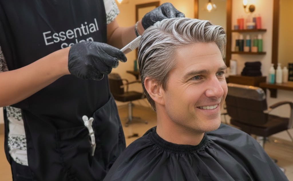 Man getting hair coloring service from Beauty Essence